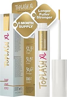 TOPLASH XL Lash and Brow Booster, Growth Serum with Eyelash and Eyebrow Enhancer, Promotes Stronger, Thicker, Healthier Lashes with Botanicals and Peptides - 0,2 Fl Oz(6 ml)