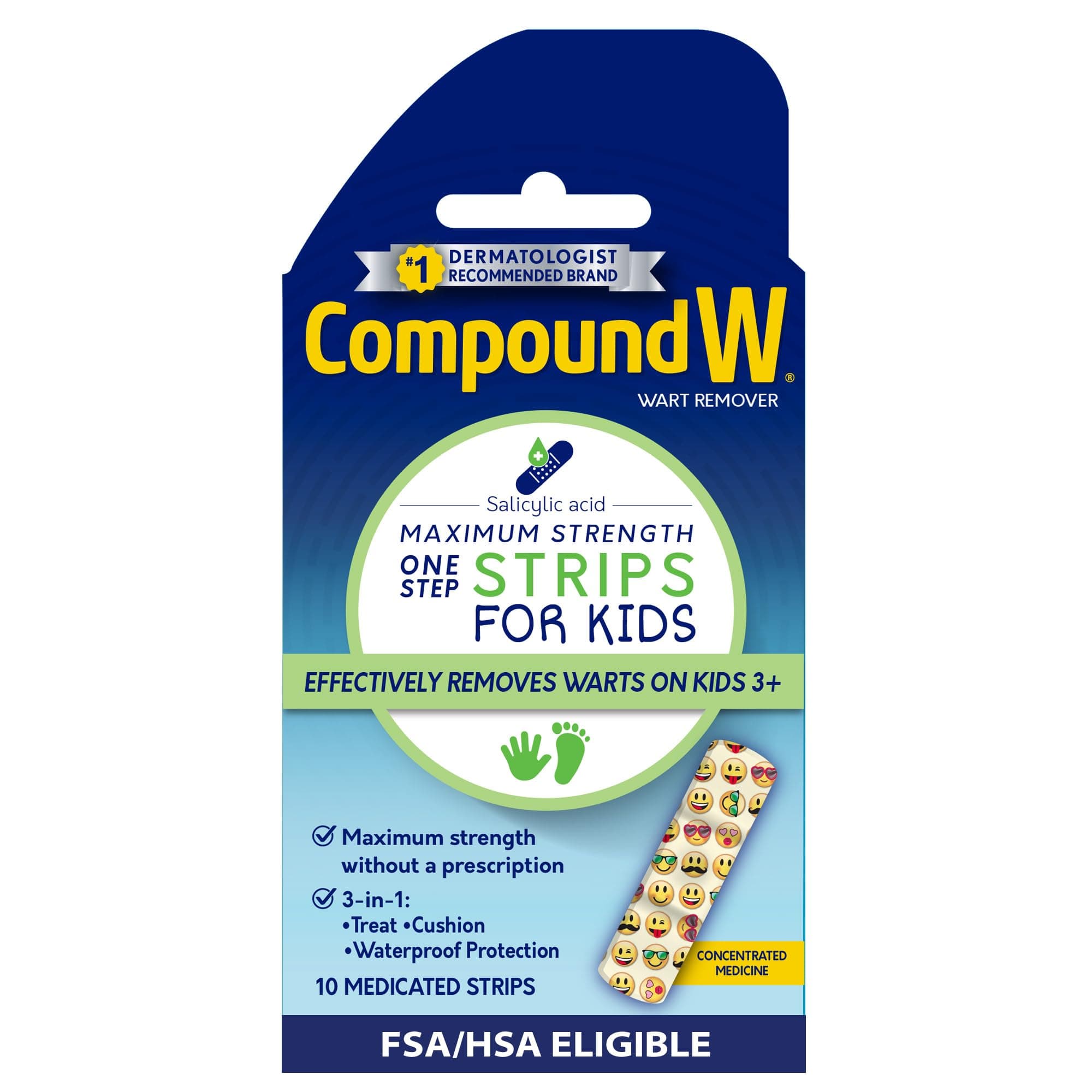 One Step Medicated Strips for Kids - Wart Removal, 10 Count