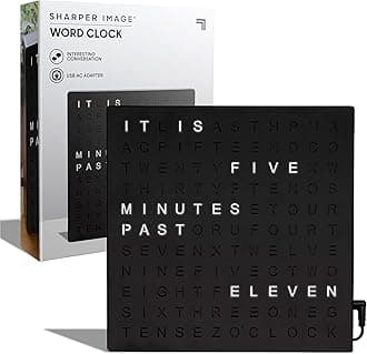 LED Word Digital Clock, 7.75", Black Finish, Light-Up Desk & Wall Clock, Modern Time Display, Shelf or Wall Decor for Home Office, Living Room, Kitchen & Bedroom, Housewarming Gift