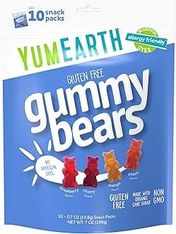 YumEarth Organic Fruit Flavored Gummy Bears, 10- .7oz. Snack Packs, Allergy Friendly, Gluten Free, Non-GMO, Dye Free