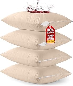 Utopia Bedding 4 Pack Waterproof Pillow Protectors with Zipper Queen Size (Beige), Bed Bug and Dust Mite Proof Pillow case Covers, Moisture Wicking Pillow Encasements 20 x 28 Inches