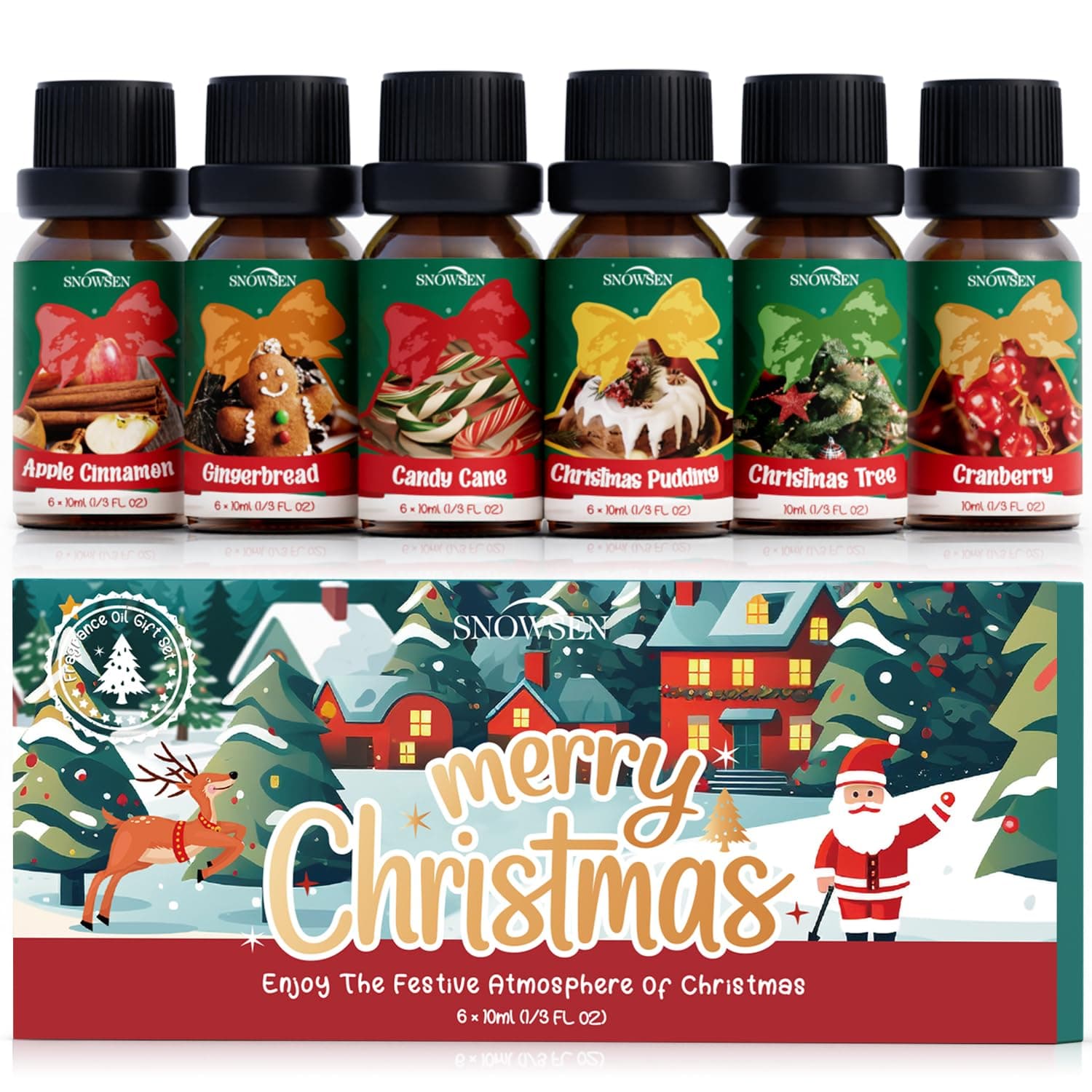 Christmas Essential Oils Gift Set, SNOWSEN Winter Fragrance Oils for Diffuser & Aromatherapy, Apple Cinnamon, Christmas Pudding, Candy Cane, Gingerbread, Cranberry Scented Oil for Candle Making
