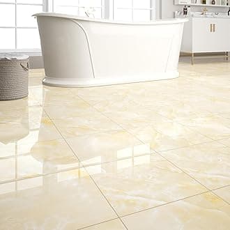 20-Pack Peel and Stick Floor Tiles Vinyl Floor 12 x 12 inch Self Adhesive Waterproof Flooring Planks DIY for Bathroom, Kitchen, Living Room, RV, Cover 20 Sq. Ft, Polish Ivory Beige Marble