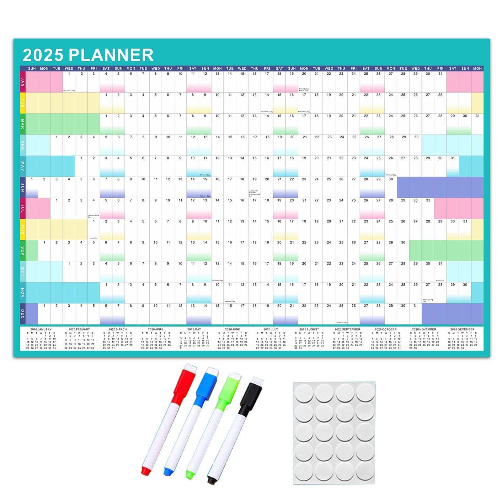 KFFENG 2025 Wall Calendar Yearly Wall Planner With Erasable Marker And Adhesive Stickers 90x60cm Home Organiser Planner