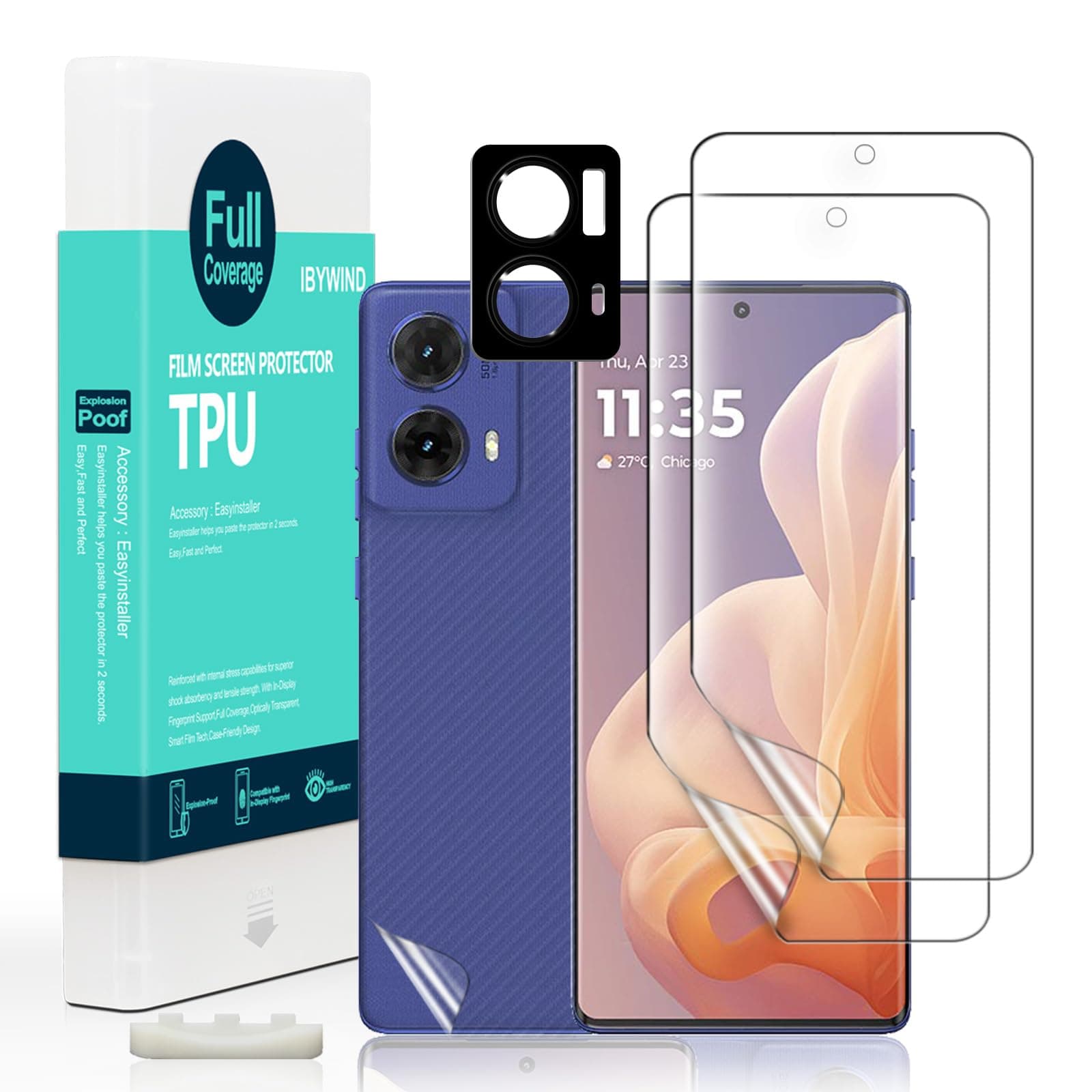 Ibywind 2 Pcs Screen Protector For Motorola Moto G85 5G 6.67",Flexible TPU Film,With 1Pc Camera Lens Protector,1Pc Back Film[Easy to install,Fingerprint Reader,Anti-Scratch,Bubble Free]