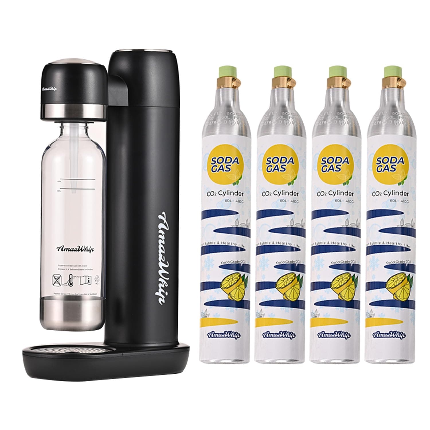 Sparking Water Maker, Household Portable Bubble Water Machine With 4 CO2 Gas Cylinders, CO2 Soda Maker Machine For Carbonated Beverage Homemade (Black + 4 Canisters)