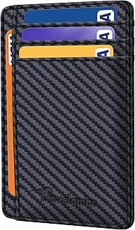 Slim Wallet Front Pocket Minimalist Leather RFID Blocking Medium Size (Carbon Fiber Black)