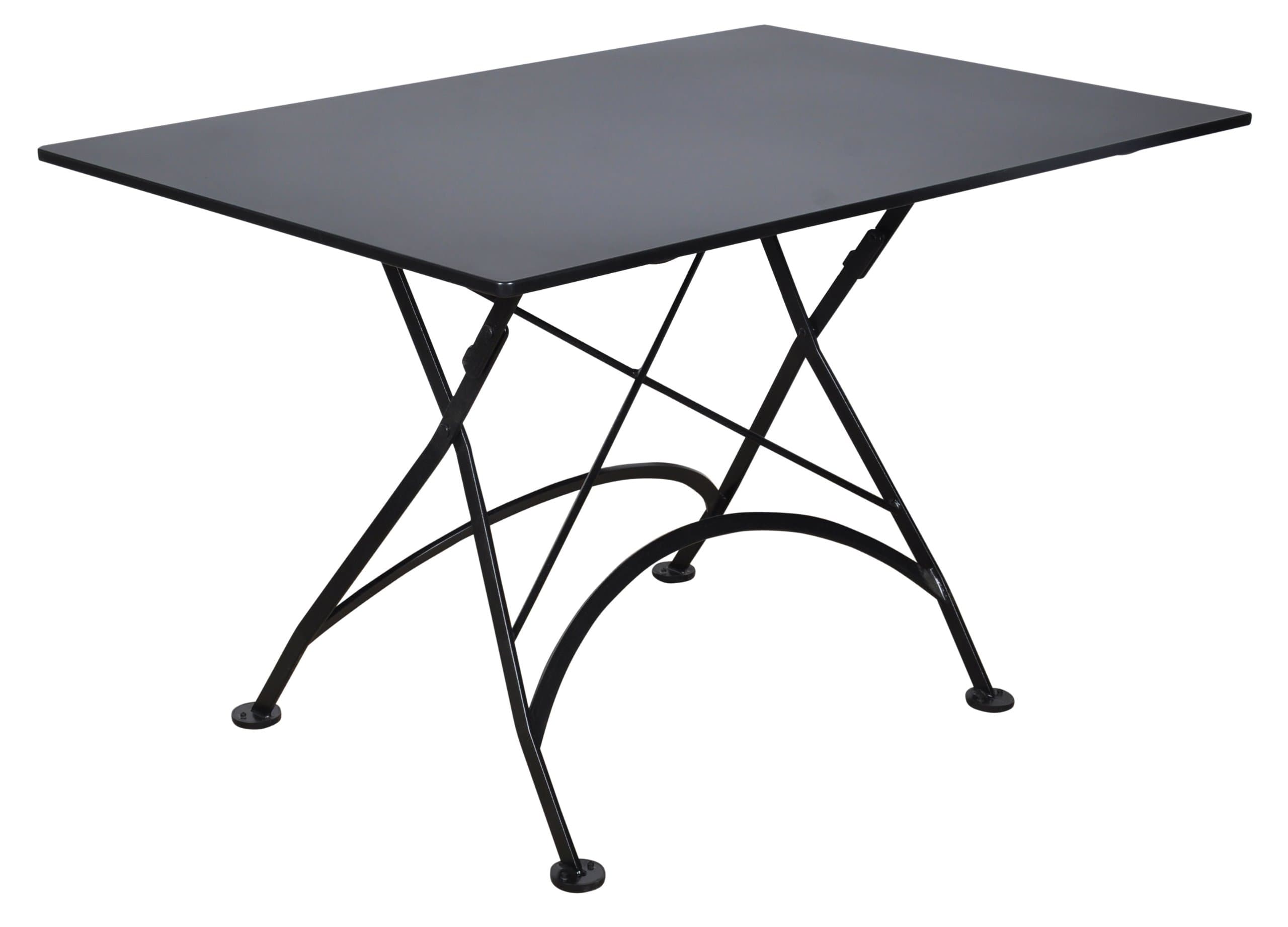 Mobel Designhaus French Café Bistro Folding Table, Jet Black Frame, 32" x 48" x 29" Height, Rectangular Steel Metal Top