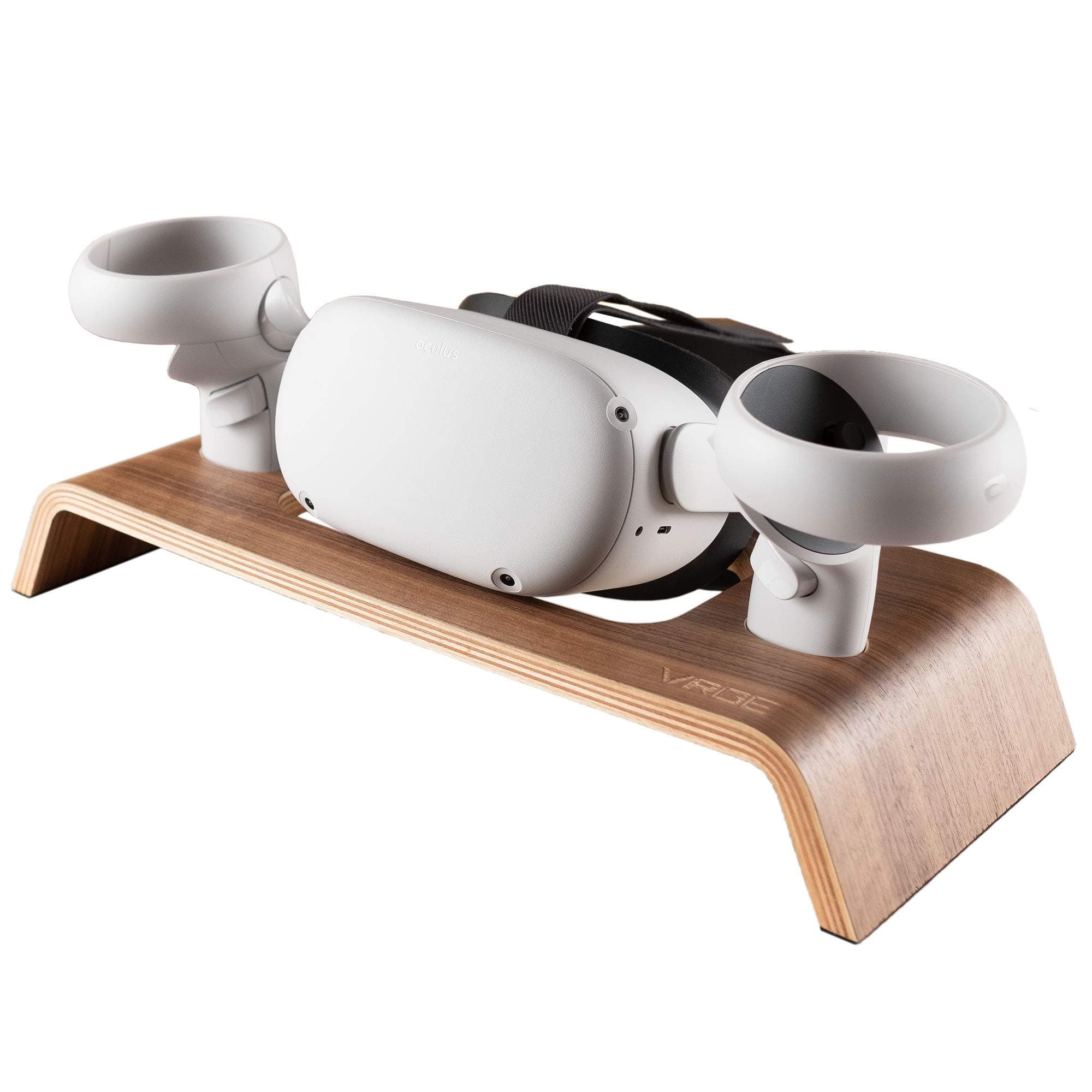 VRGE - Premium Walnut Veneer Wood Storage Stand for Meta/Oculus Quest 3/2 - Rift - Rift S - VR Headset and Controllers