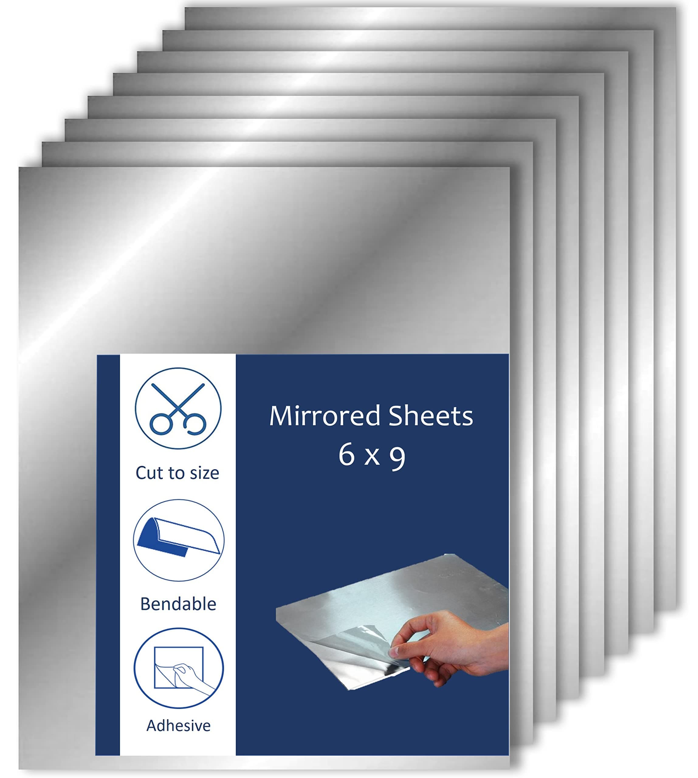 Adhesive Mirror Sheet 6 x 9 Inches Flexible Mirrors Sheets (4 pack) | Non-Glass Self Adhesive Stick on Mirror Tiles | Cut Mirror Paper to Size, Peel and Stick, Great for Crafts and Mirror Wall
