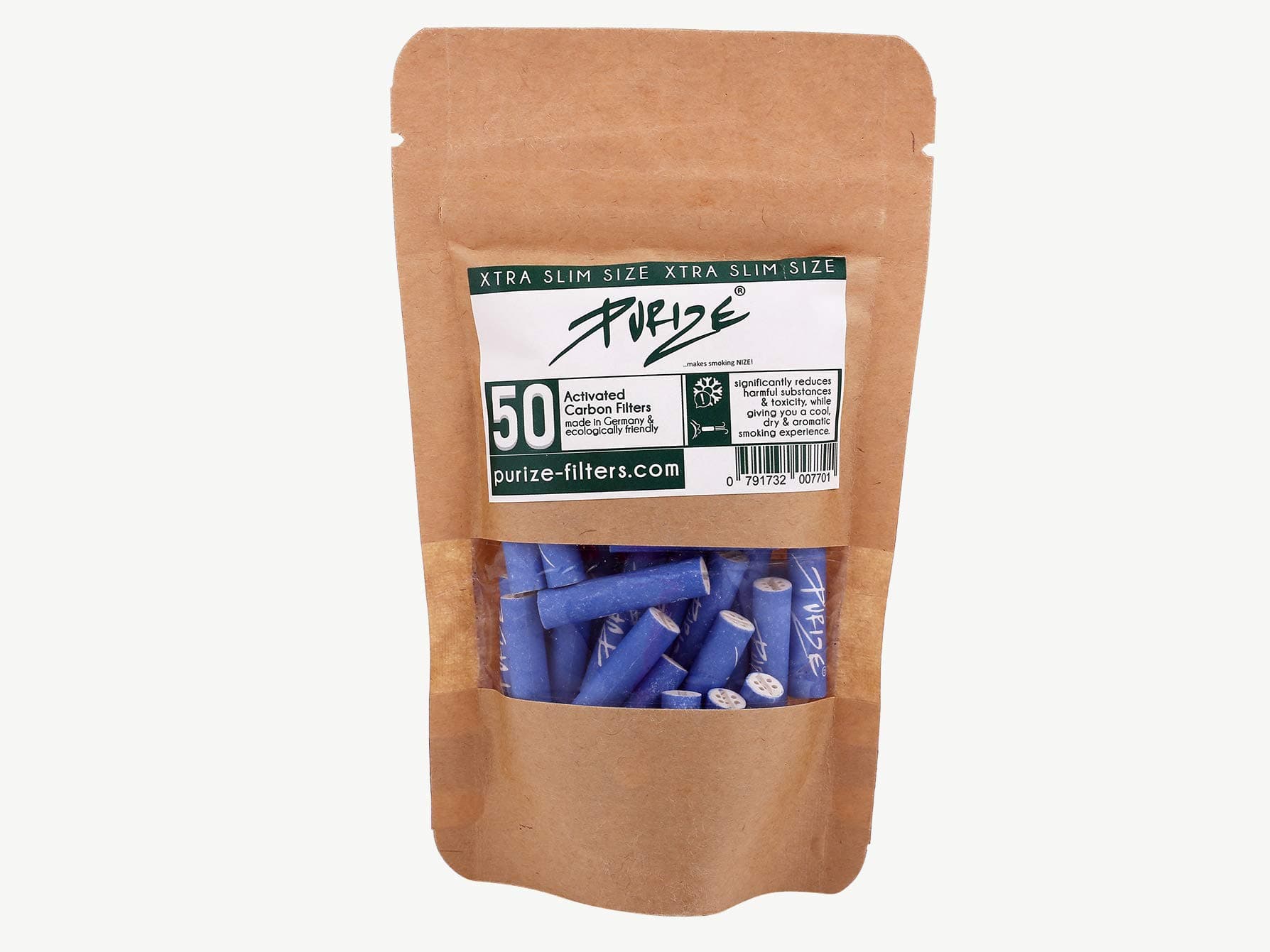 Purize Super Slim 50 x 1 Activated Charcoal Smoking Filter Carbon Cigarette Tips 5.9mm By Rolling Filters (Blue)