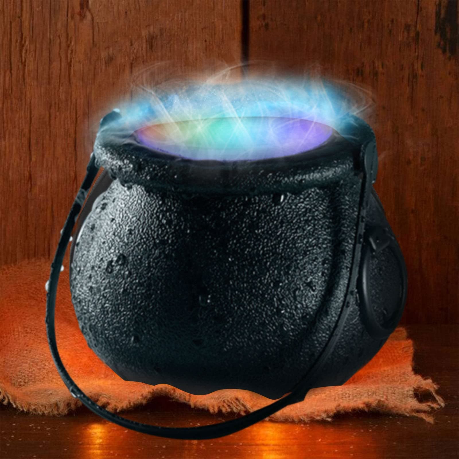 JINTAOBlack Halloween Witch Cauldron Halloween Mist Maker Fogger Decorations, Water Fountain Pond Fog Machine with LED Light for Office Home Room Car Halloween Decor