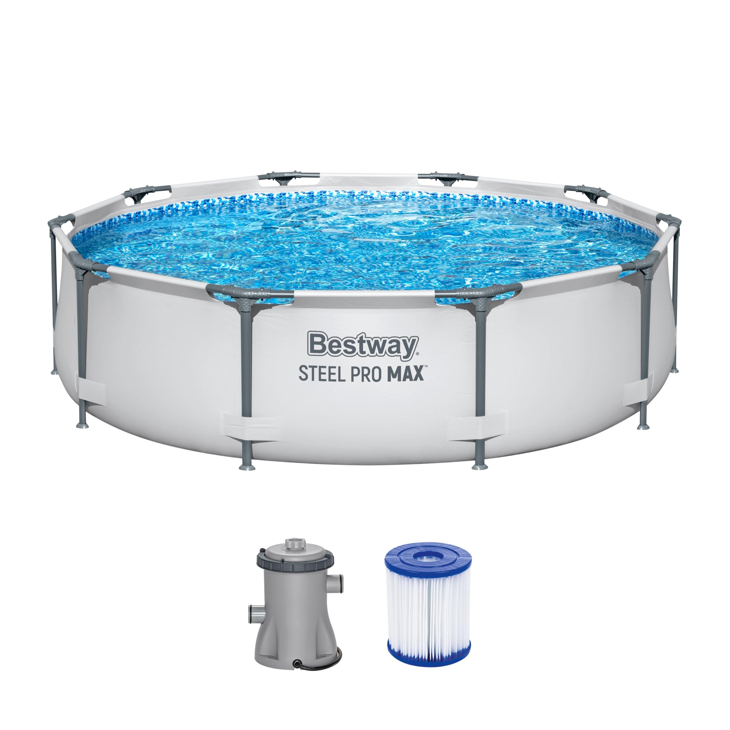 Steel Pro Max 56408 above-ground pool set with filter pump, diameter 305 x 76 cm, grey, round