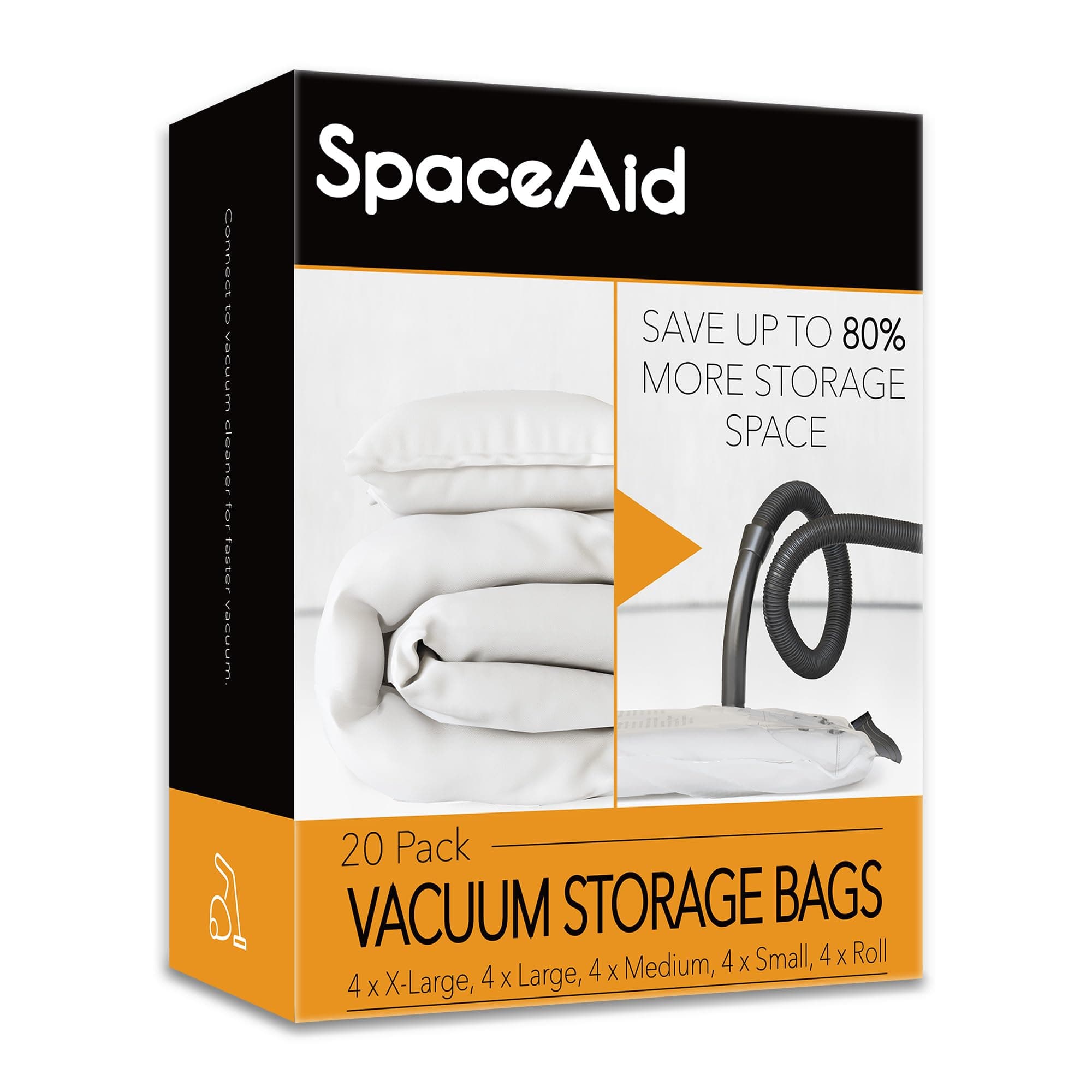 20 Pack Vacuum Storage Bags, Space Saver Sealer Compression Bags for Comforters, Blankets, Pillows, Bedding, Clothes (4 Jumbo/4 Large/4 Medium/4 Small/4 Roll)