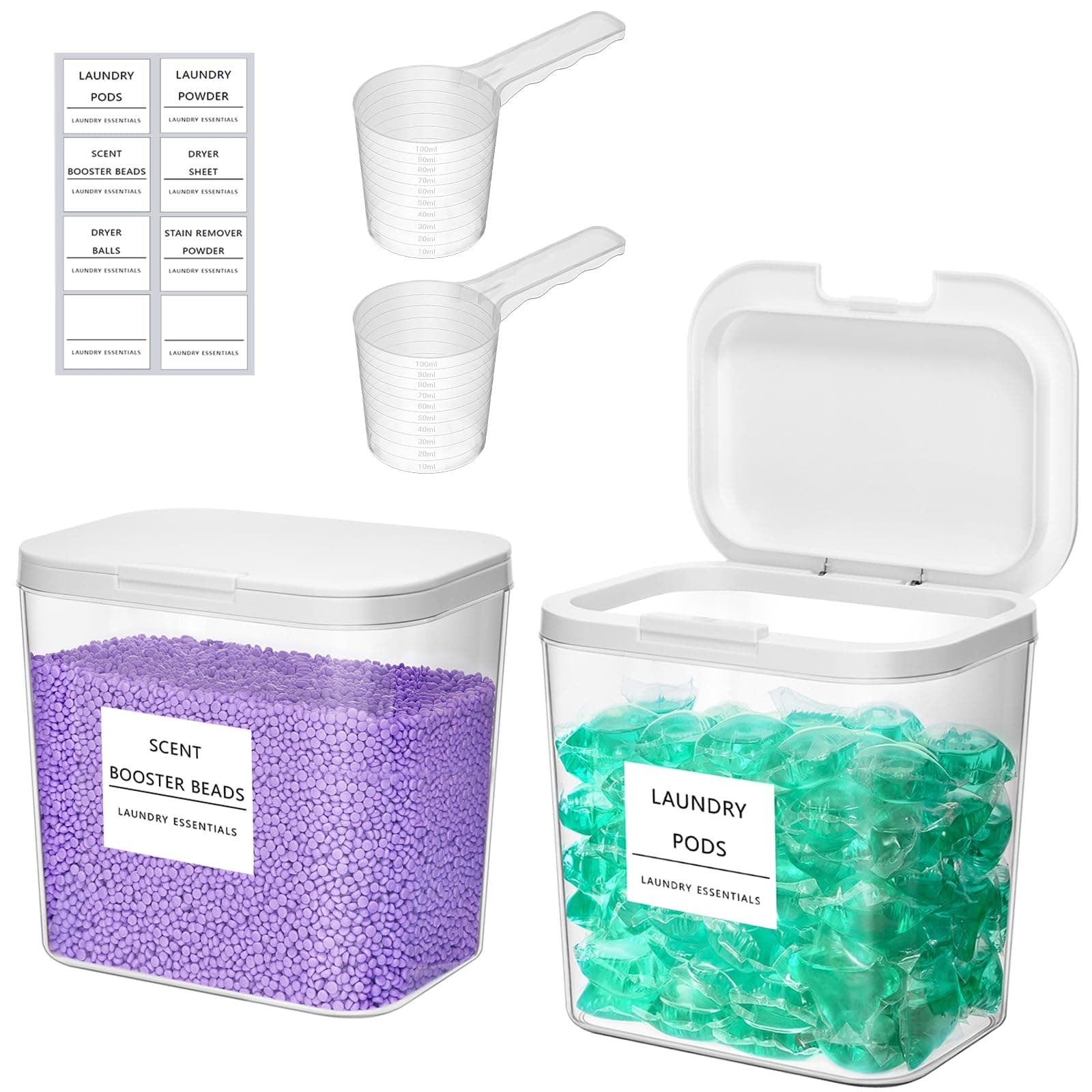 Lifewit 2 Pack Laundry Pods Container with Labels, Scoops and Pop-up Lid, Detergent/Powder/Capsule/Pot/Washing Tablets Storage Holder for Laundry, Bathroom, Kitchen Organisation,0.72gal