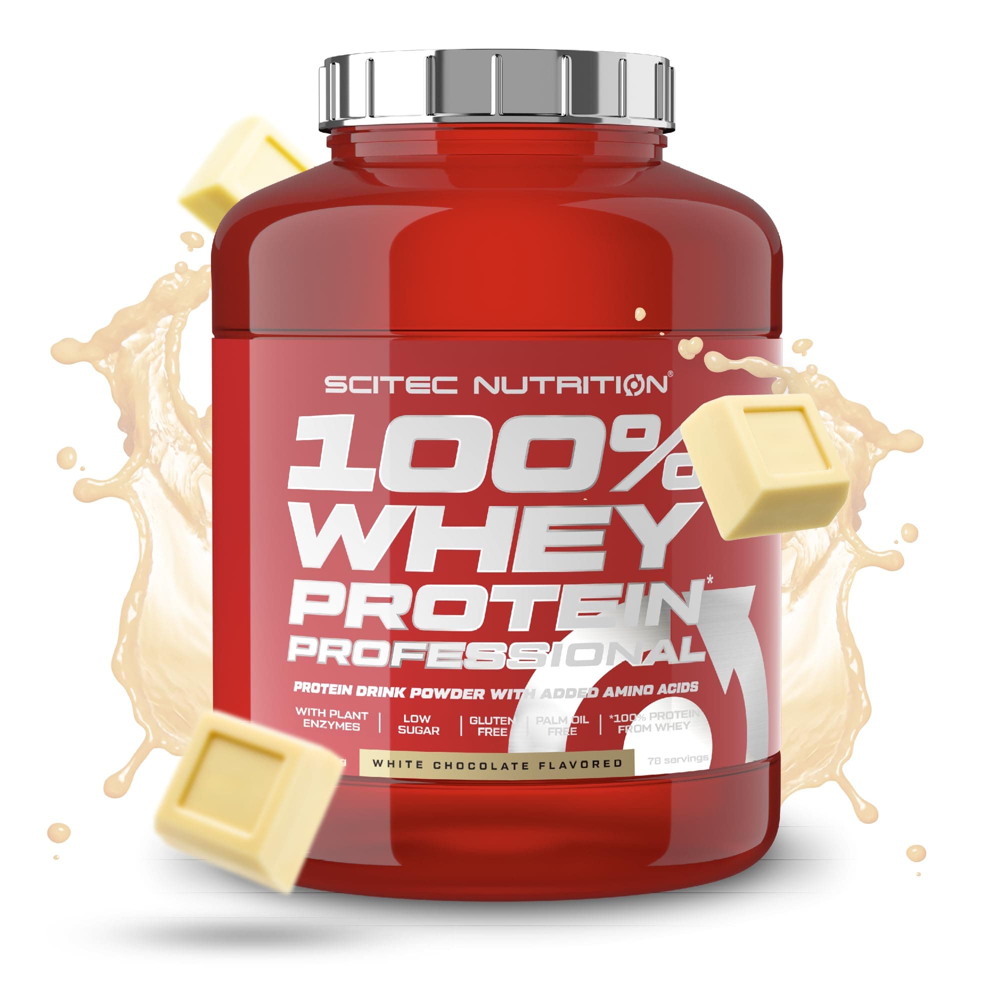 Scitec Nutrition 100% Whey Protein Professional – Enhanced with Extra Amino Acids & Digestive Enzymes – Gluten-Free – Palm Oil Free, 2.35 kg, White Chocolate