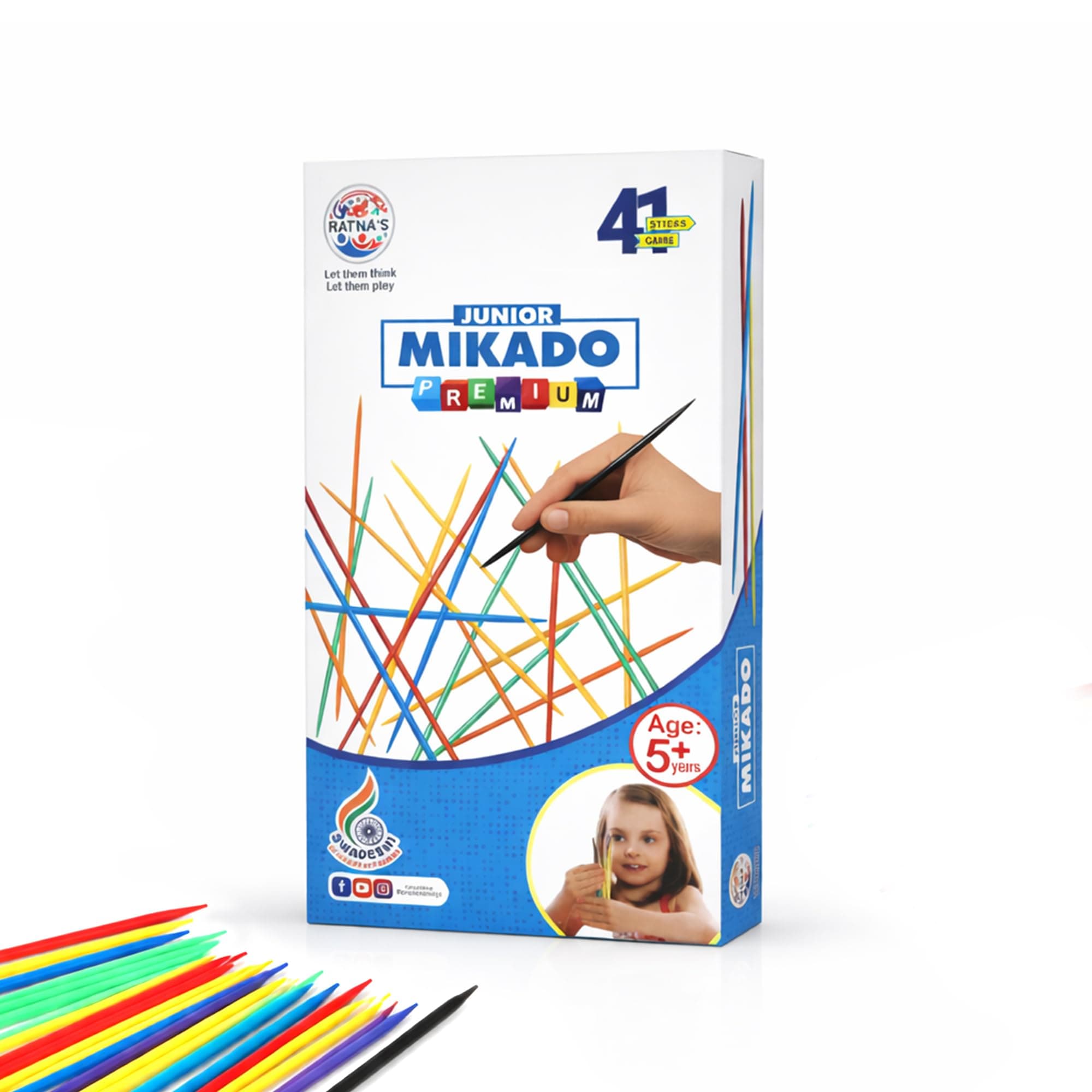 Ratna's Mikado Sticks Junior, 31 Pick-Up Sticks, Best Return Gift, Fun Family Indoor Board Game for Adults and Kids 5+ Years
