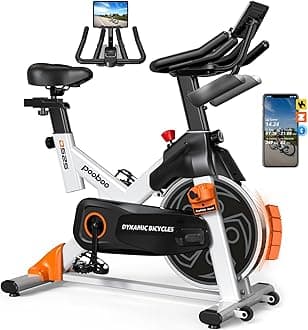 POOBOO Magnetic Exercise Bike, Quiet Stationary Bike with App and 350lbs Weight Capacity, Indoor Cycling Bike with LCD Monitor and Tablet Holder, Heavy Duty Workout Bike for Home Gym Weight Loss Fitness Bike, Adjustable Magnetic Resistance Silent Belt Driver,