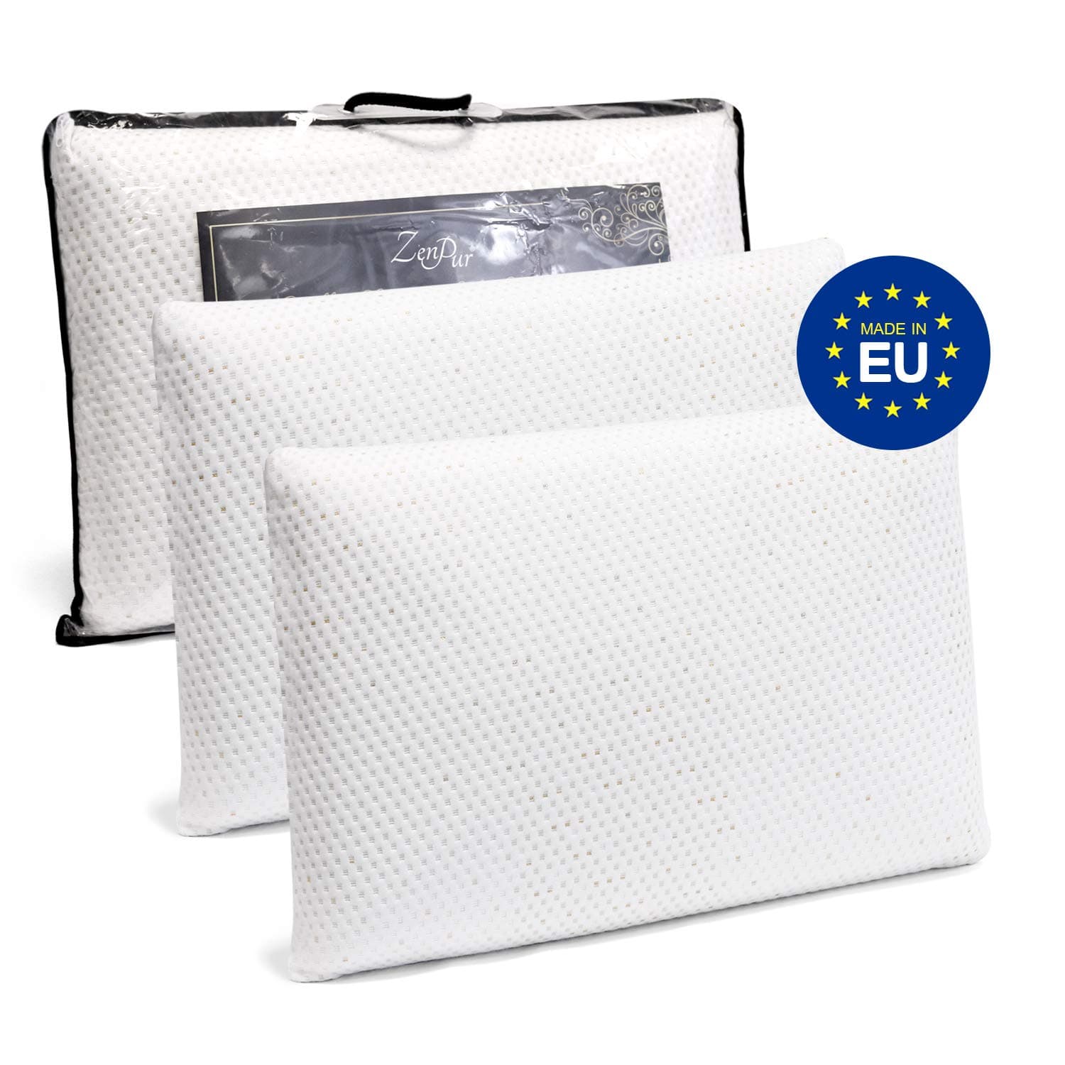 ZenPur Gold de Luxe Memory Foam Pillow 60 x 40 cm with Ceramic and Fiberglass Fibers - 100% Viscoelastic - Mite resistant and Hypoallergenic - Oeko-Tex Standard 100 - Supportive Neck Pillow (60x40cm-Double)