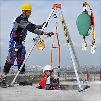 Aluminum Confined Space Tripod 7 Feet Legs, Commercial Rescue Tripod Falling Protector Bracket for Traditional Confined Spaces/Working In High Places/Firefighting (Color : 1800LBS Winch+Fall Protec