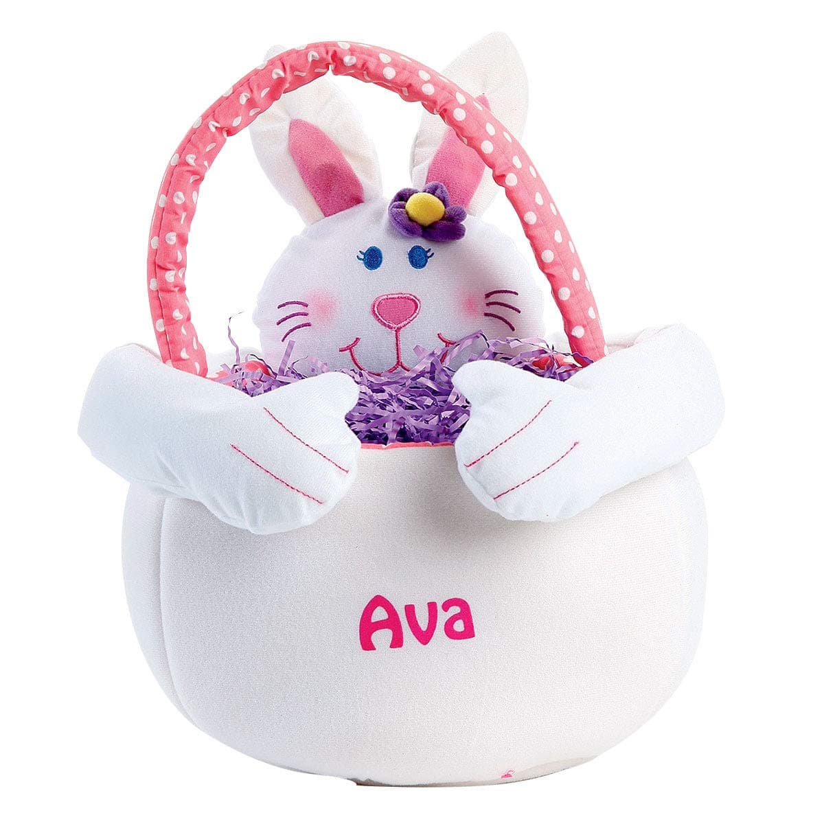 Lillian Vernon Personalized Plush Flower Easter Bunny Tote - Reusable Stuffed Animal Baskets With Custom Name, 14” Tall
