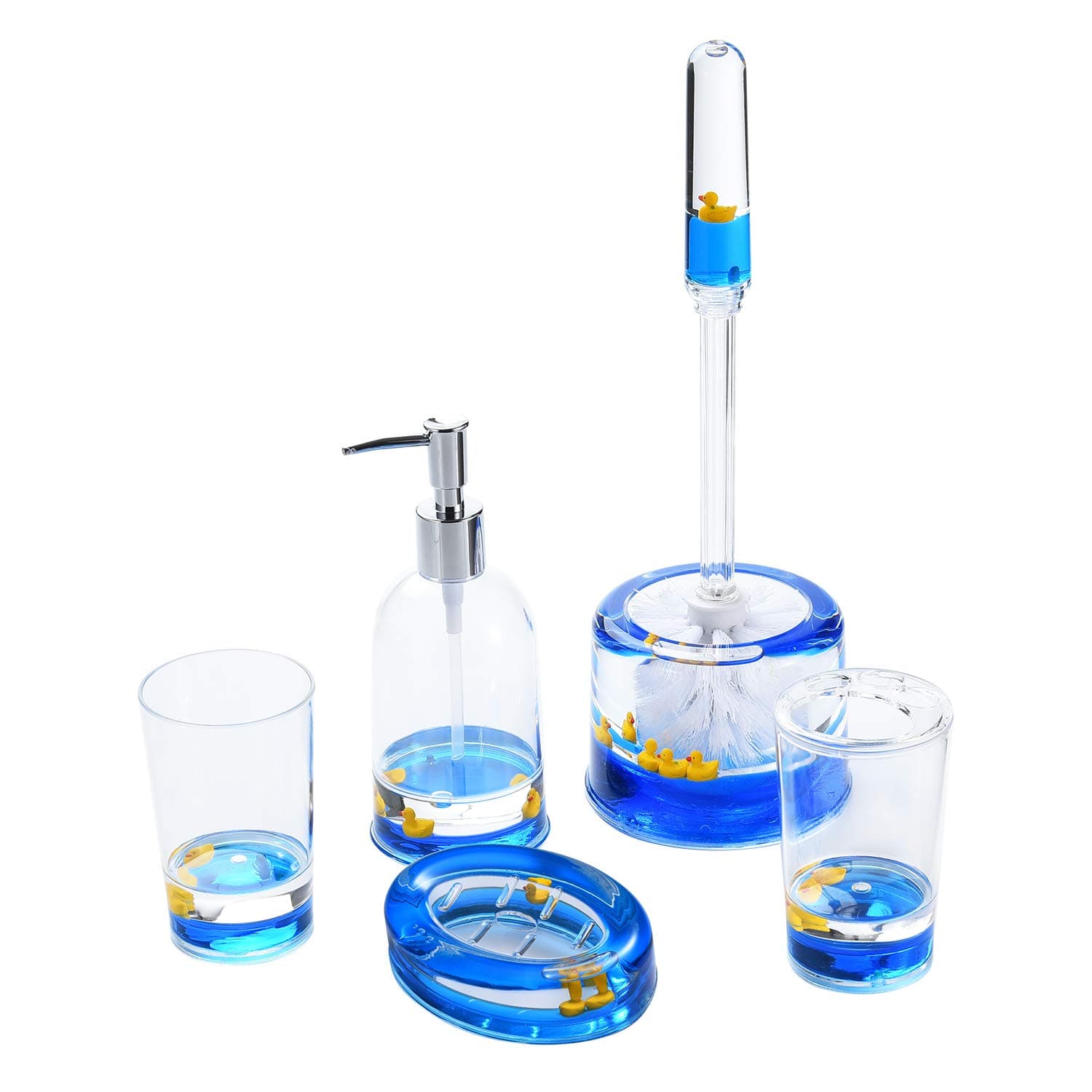 5 Piece Acrylic Liquid 3D Floating Motion Bathroom Vanity Accessory Set Duck