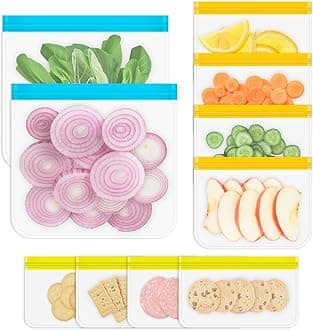 Reusable Gallon Freezer Bags, 10 Pack Dishwasher Safe Silicone Food Snack Storage Bags with 3 Sizes for Snack, Sandwich, Lunch