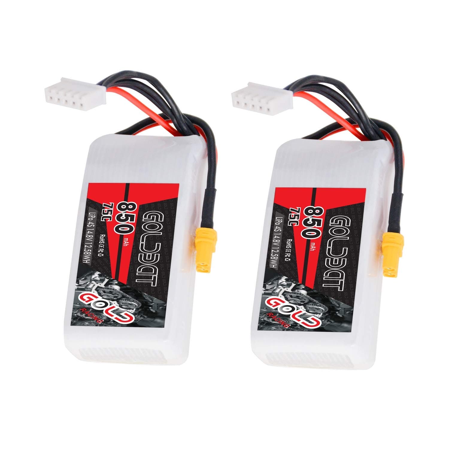 GOLDBAT 850mAh 4S 75C 14.8V Softcase Lipo Battery Pack with XT30 Plug for RC Car Truck Boat Heli Airplane UAV Drone FPV Racing (2 Packs)