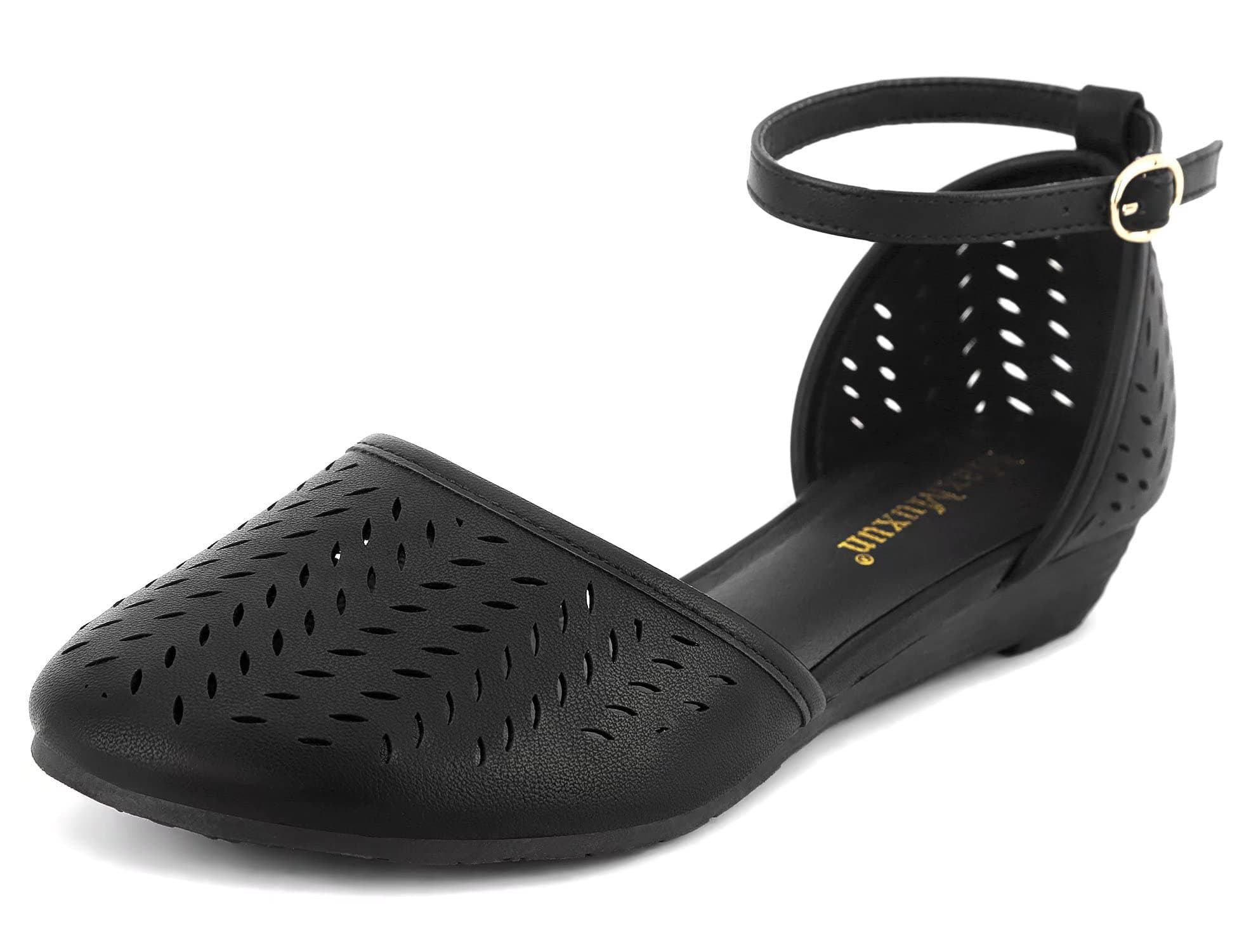 MaxMuxun Women's Ankle Strap Cage Closed Toe Flat Sandals Black Size 5.5