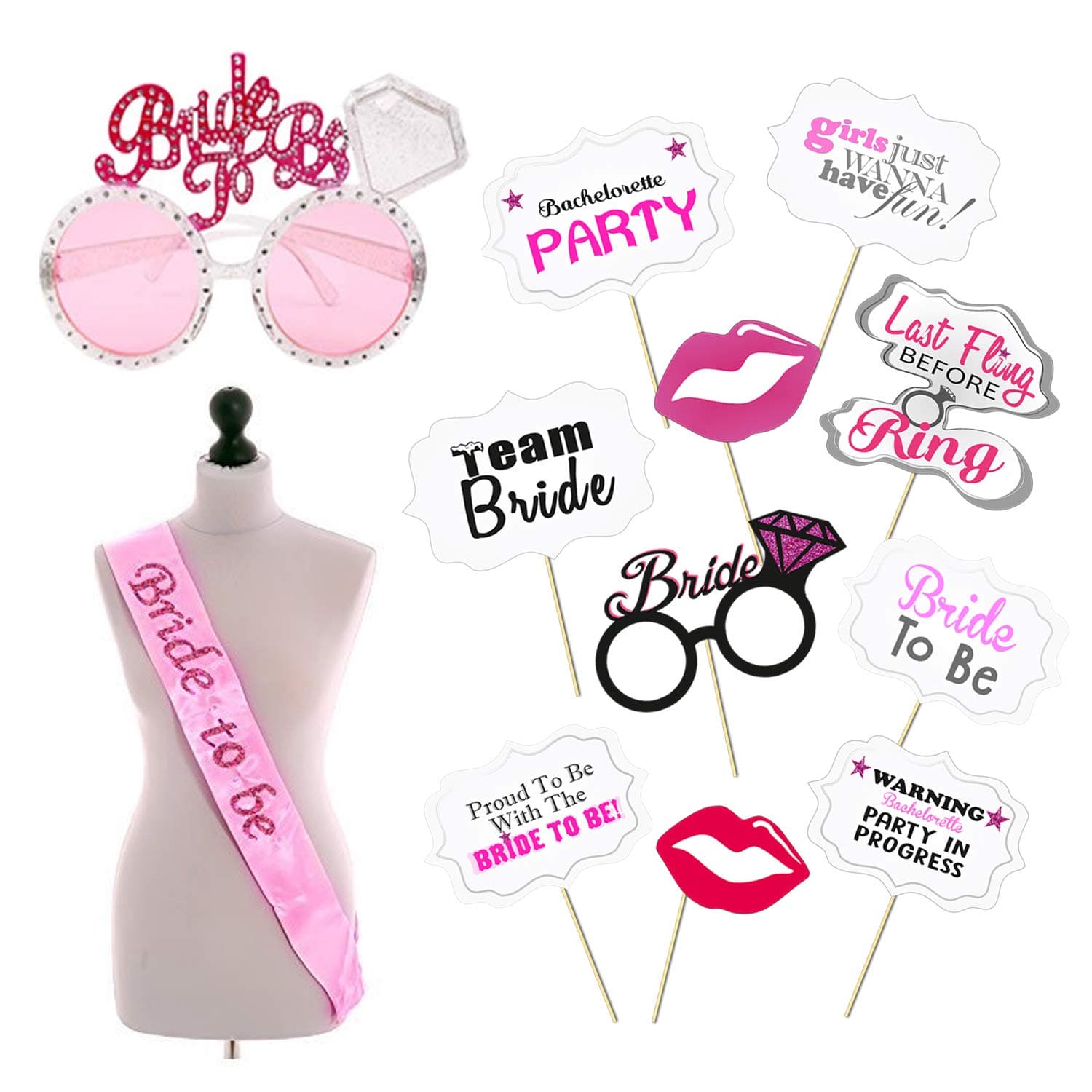 Party Propz Bride to Be Props - 12pcs, Bride to Be Decoration | Bachelorette Party Props | Bride to Be | Bride to Be Sash | Bridal Shower Decorations Kit | Bride Essentials for Wedding, Bachelor Party