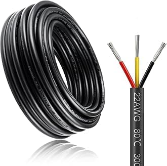 20M/65.6ft 12V Low Voltage Wire, Outdoor Landscape Lighting Extension Cable, 3 * 0.3mm² Conductor, 22AWG Electrical Cord Red & Black Tinned Copper Hookup Wire Kit, 3 Core 12v