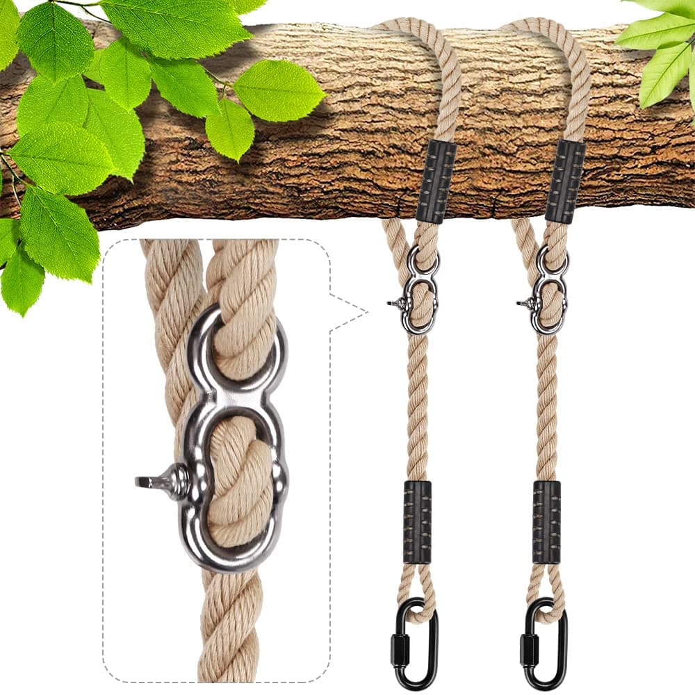 BeneLabel 2pcs Swing Rope, 200cm Hammock Strap Adjustable Polyester Extension String with Carabiner for Hanging Chair Tree Beam Playground Set Suspension Kit, 1000lbs / 10mm Diameter, Off-White