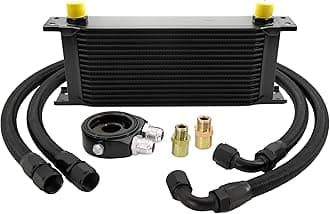 15 Row AN10-10AN Stacked Plate Oil Cooler Universal Engine Transmission British Radiator Oil Cooler Condenser with Fuel Line Hose Mounting Nut Adapter Clamp Aluminium Alloy Black