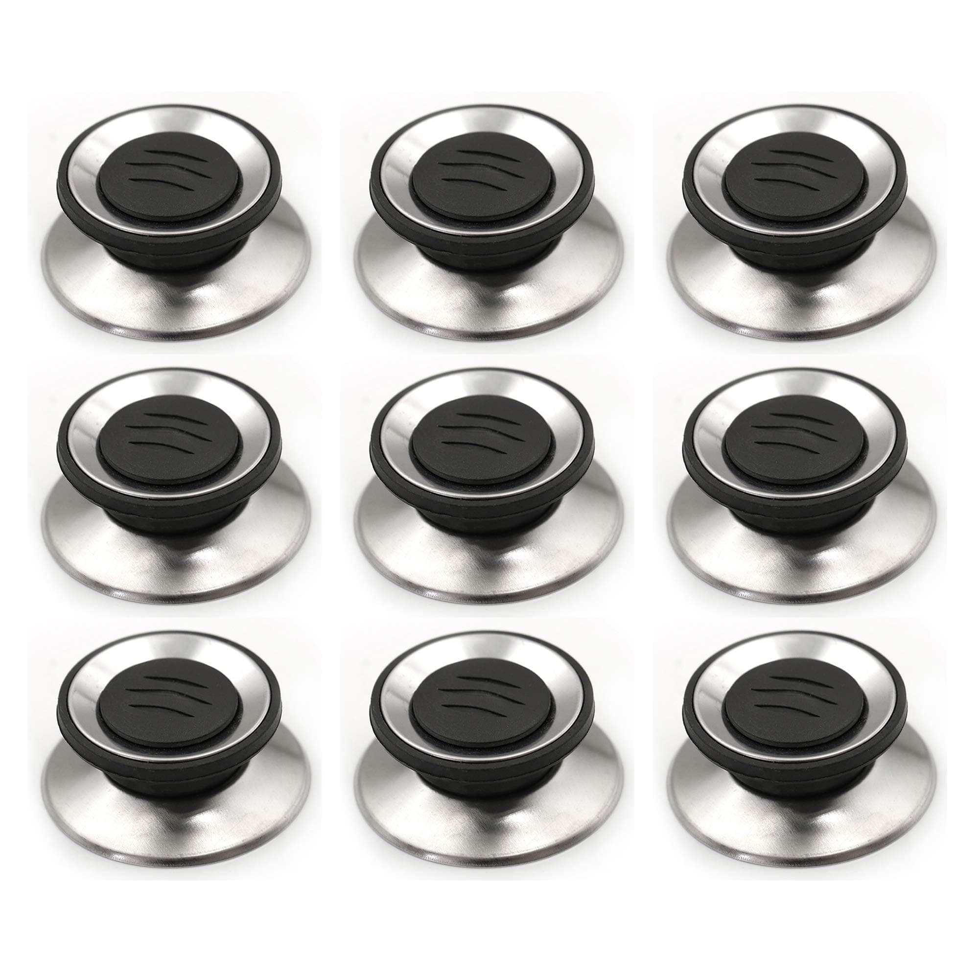 MOTZU 9 Pieces Cookware Universal Replacement Lid Knob – Heat Resistant, Kitchen Pot Lid Handle, Black w/Silver Lining, Anti-Heat Plastic Knobs Pan Lid Holding Handles