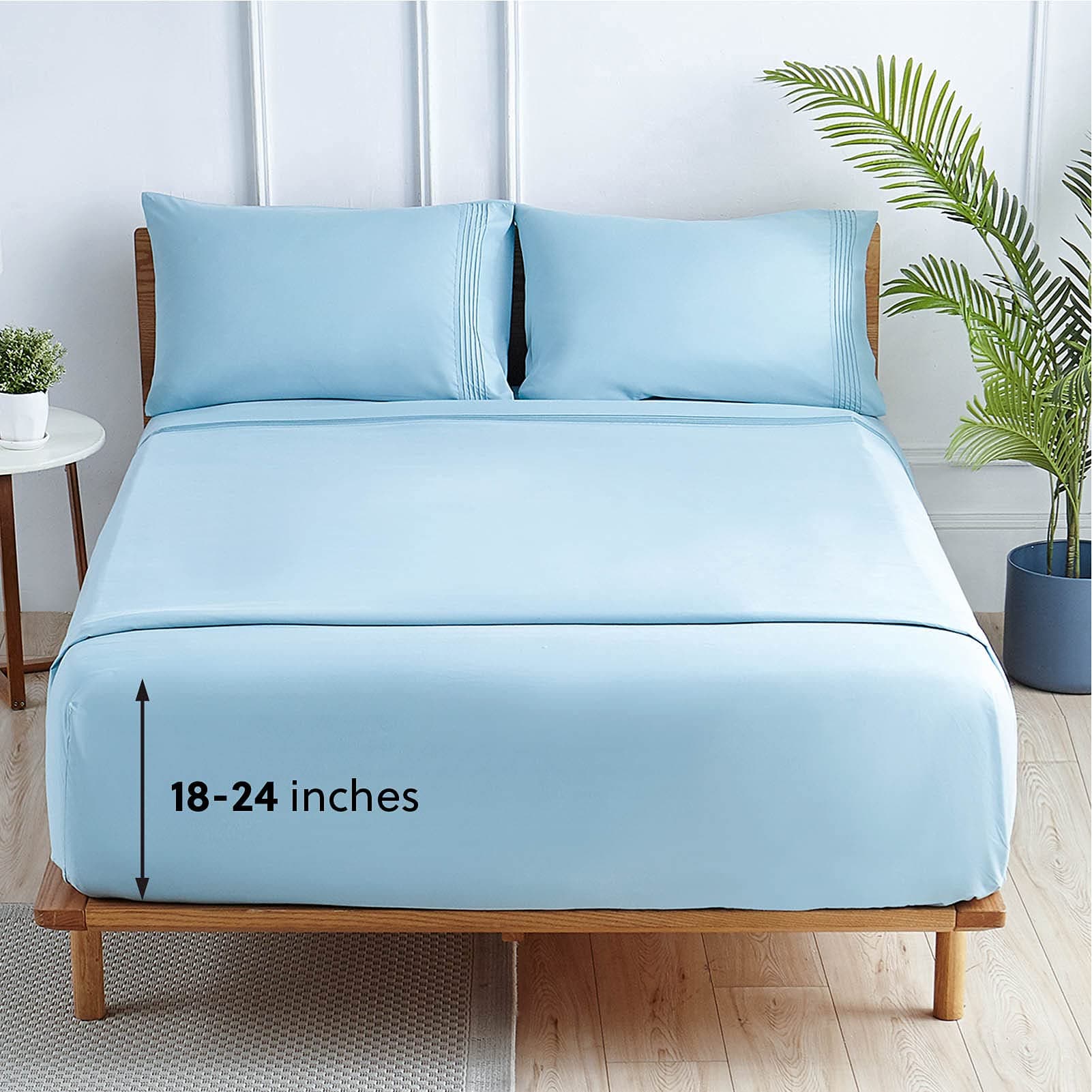 Bedsure Deep Pocket Queen Sheets Set - Fits Mattresses Up to 24" Thick, 4 Piece Air Mattress Sheets with Deep Pocket, Moisture Wicking Soft Cooling Bedding Sheets & Pillowcases, Light Blue