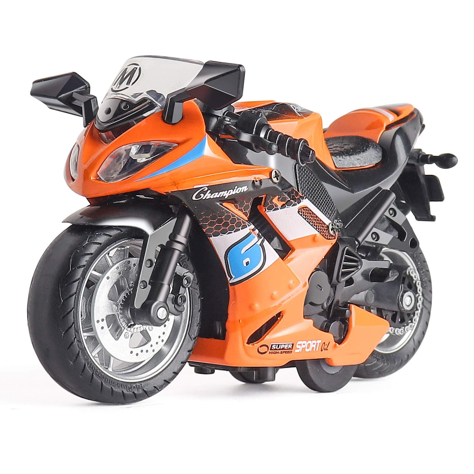 Toy Motorcycle - Pull Back Toy Car with Sound and Light Toy,Toy Motorcycles for Boys,Toys for 3-9 Year Old Boys (Orange)