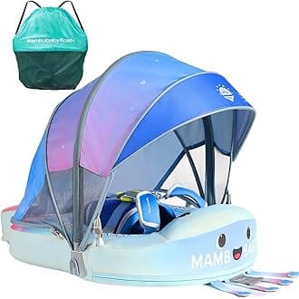 Mambobaby Float with Canopy Size Improved Non Inflatable Infant Pool Float Smart Mambo Float Swim Trainer Add Tail Swim Float Mambo Baby Float Solid Air Free Water Waist Swimming Ring