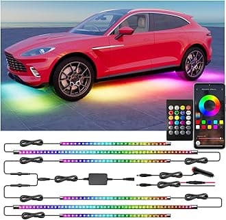 Underglow Led Lights for Cars, 6 pcs RGB-IC Smart LED Lights with Dream Color Chasing and 16 Million Colors with App and Remote Control, Waterproof Underglow Kit for Cars, SUVs, Trucks