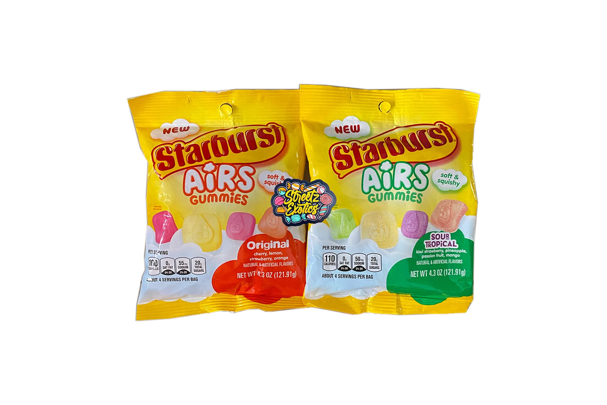 Bundle of Starburst Airs Gummies : Original ; Sour Tropical (Pack of 2) with Refrigerator Magnet