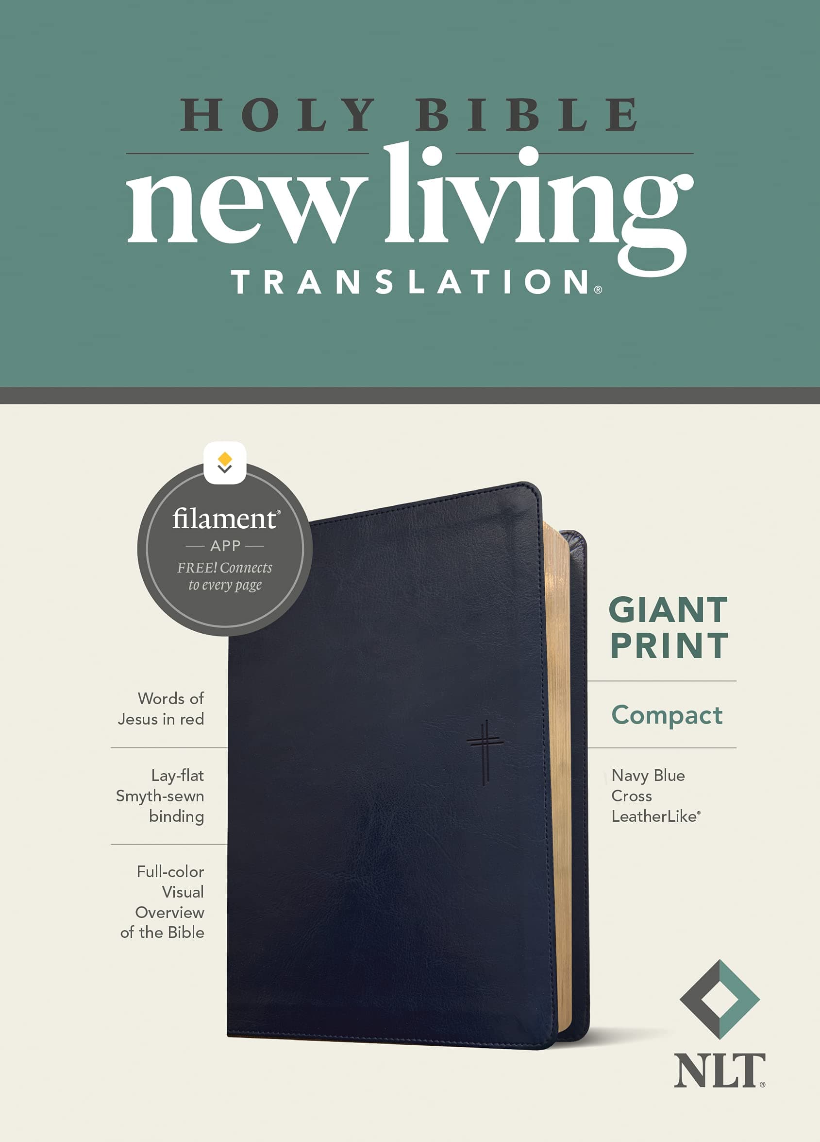 NLT Compact Giant Print Bible, Filament Enabled Edition (Red Letter, Leatherlike, Navy Blue Cross): New Living Translation, Navy Blue Cross LeatherLike, Filament App, Giant Pring