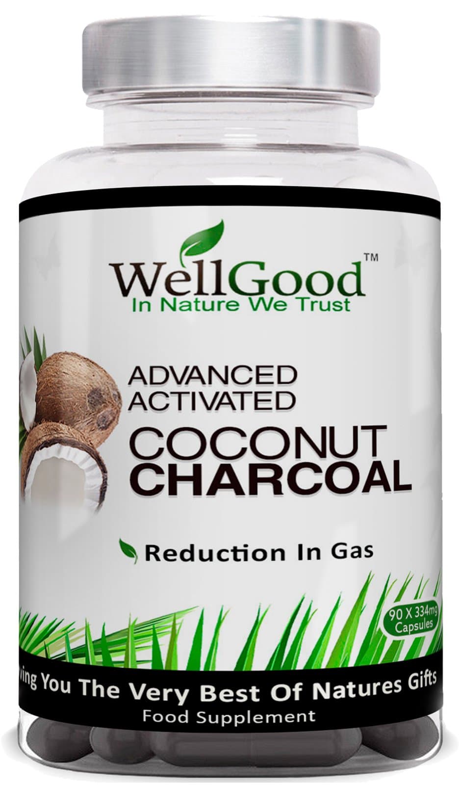 Advanced Activated Coconut Charcoal - 90 Plant Capsules - Vegan Friendly - Additive Free - by WellGood