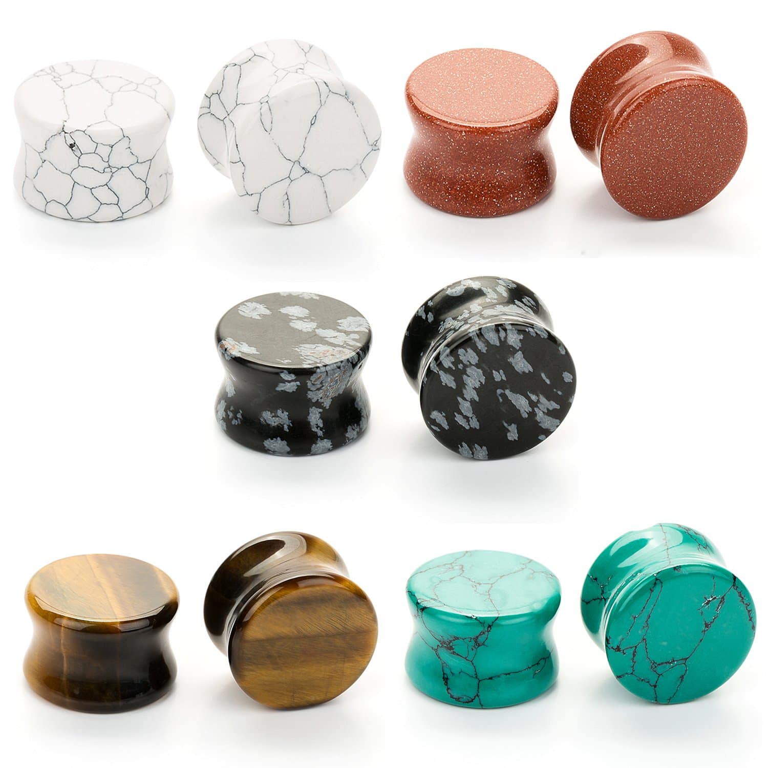 10pcs Stone Ear Plugs Stretching Kit Gauges 2g-20mm Saddle Double Flared Expander Set Stretcher Body Piercing Jewelry