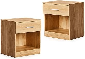 Karl home Set of 2 Bedside Table for Bedroom, Modern Natural End Table with 1 Drawer & Shelf, Wood Nightstand for Bedroom, End Table for Living Room near Sofa, Side Table, Metal Handle