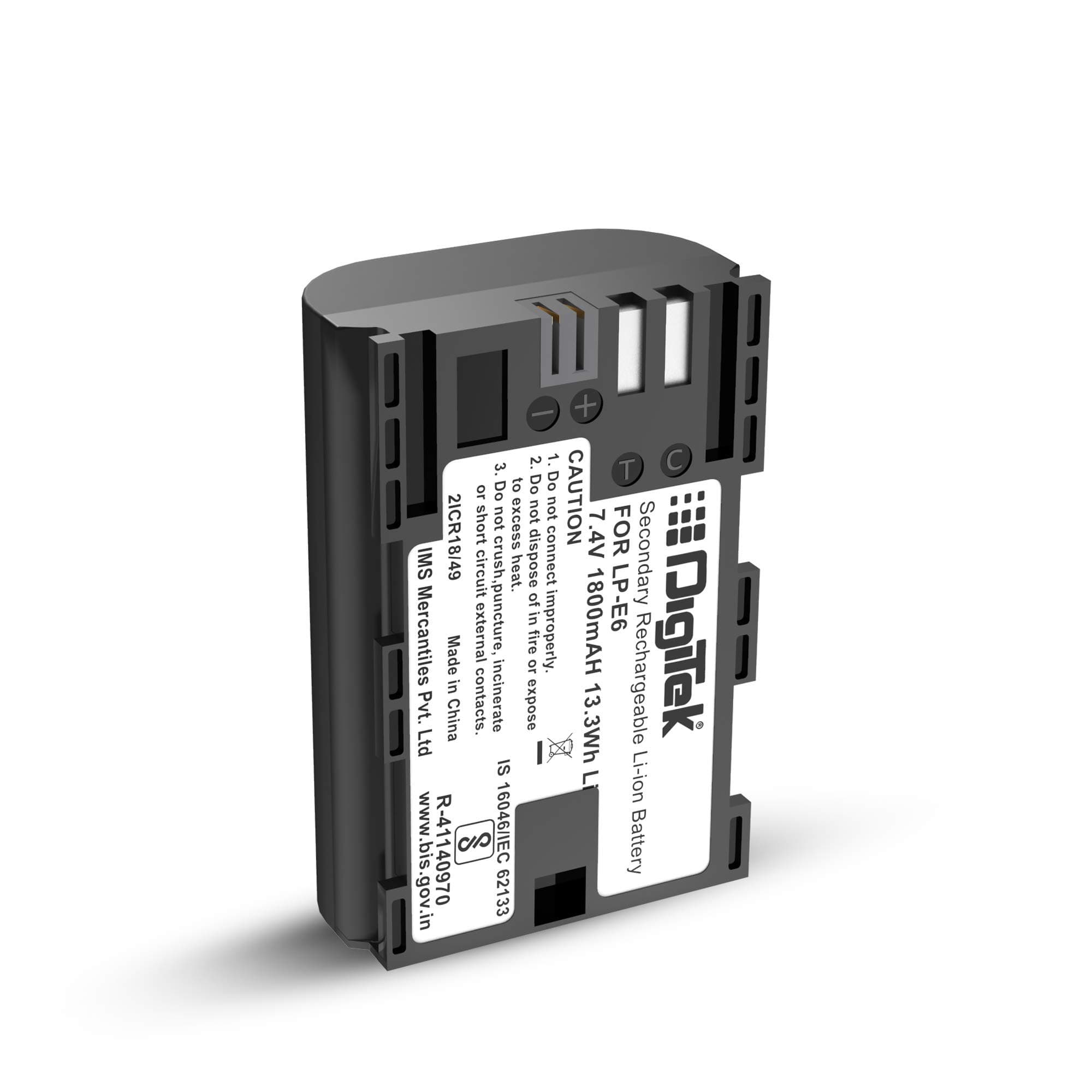 (LP-E6) Secondary Li-ion Rechargeable Battery, 1800mAh, 7.4V, Multi Protection, for Canon XC10, XC15, EOS 60D, 60Da, 70D, 80D, 5D Mark II, III, IV, 5Ds, 5DS R, 6D, 6D Mark II, 7D, 7D Mark II