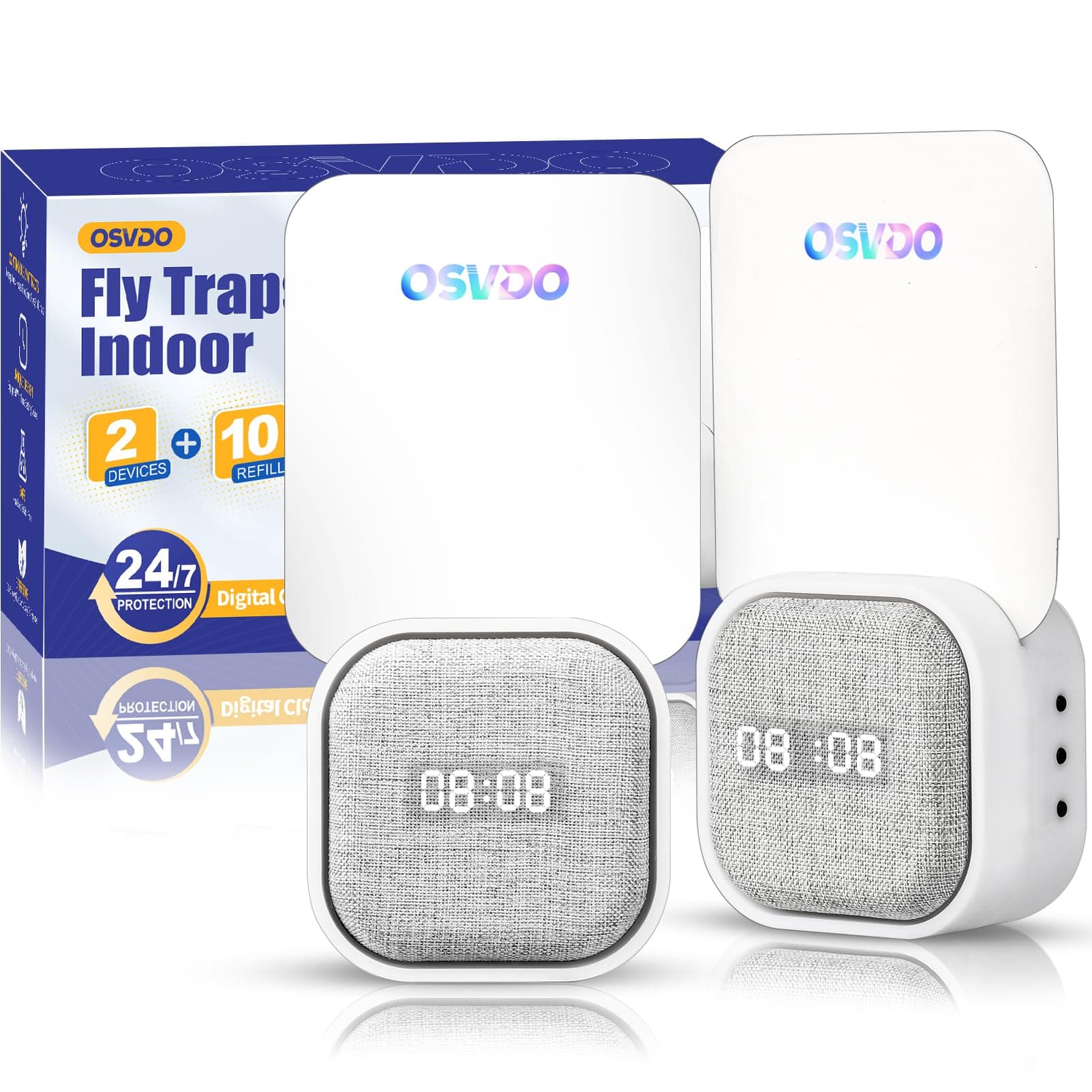 Fruit Fly Traps for Indoors, 2 in 1 Flying Insect Traps with Digital Clocks, (2 Devices & 10 Refills) Fly Traps Indoor, Bug Zapper Trap House, Fly Catcher for Home - 400 Sq Ft of Protection