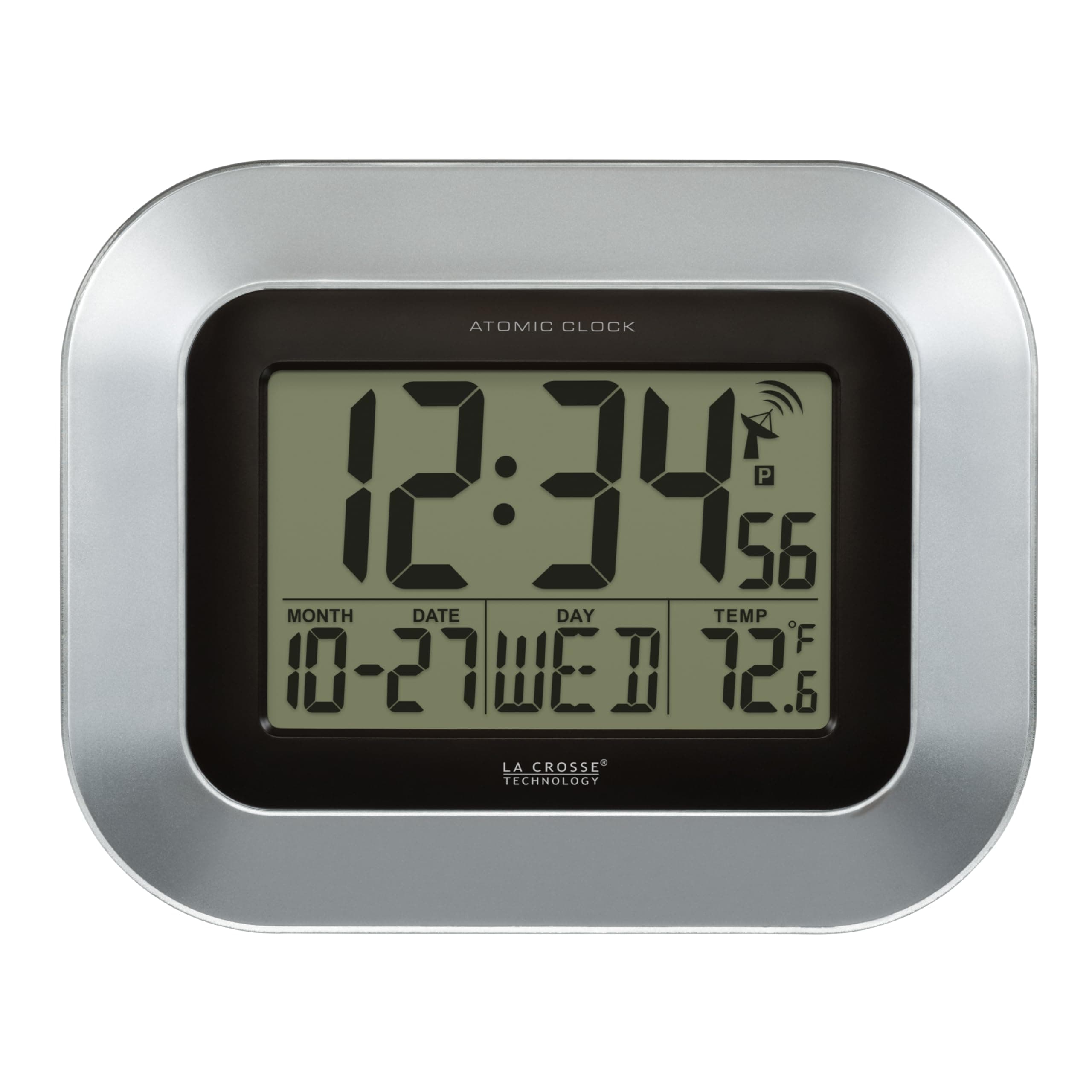 La Crosse Technology WT-8005U-S Atomic Digital Wall Clock with Indoor Temperature, Silver