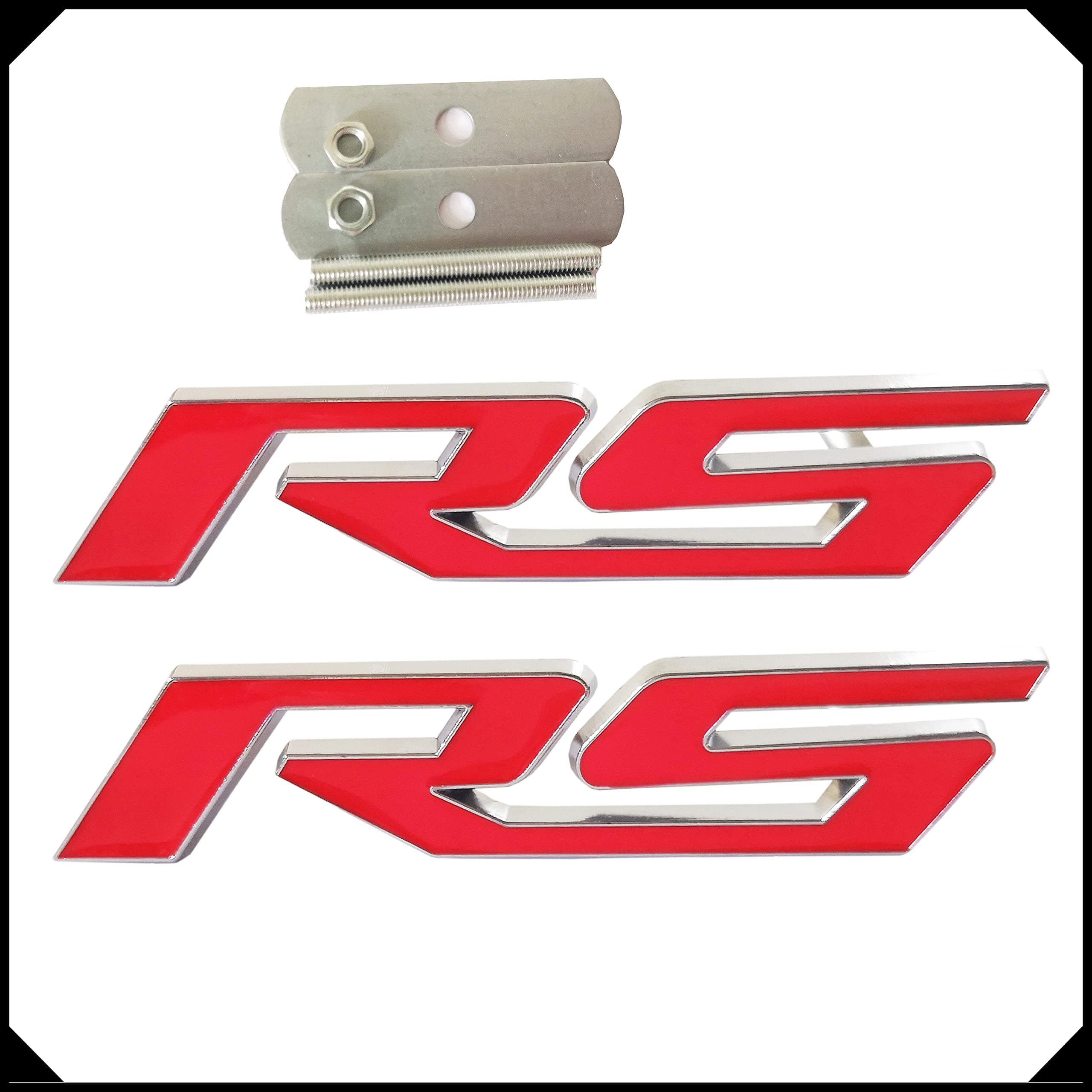OnlyYou.X Red Camaro Grille RS Emblem Plus Decal RS Badge Compatible with Chevy Camaro Silverado Chrome 2 Packs Metal