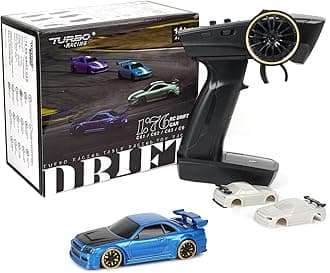 Turbo Racing 1:76 Scale Drift RC Car, Table Racing 2.4GHZ Remote Control Mini Model Car with Gyro Full Proportional RTR for Adults Toys (C64-Blue)