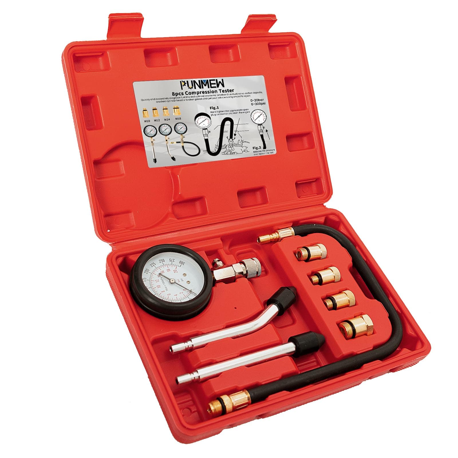 0-300psi Compression Tester 8pcs Small Engine Cylinder Compression Tester Kit with Adapters for Cars Trucks Motorcycles