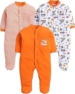 EIO 100% Cotton Baby Rompers Sleepsuits Jumpsuits Night Suits for Newborn Baby Boys & Girls | Soft Infant Bodysuit | Pack of 3 Kids Rompers